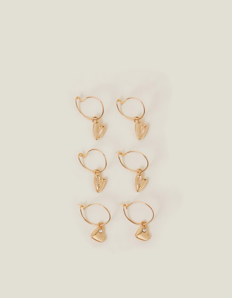 3-PACK HEART HOOP EARRINGS