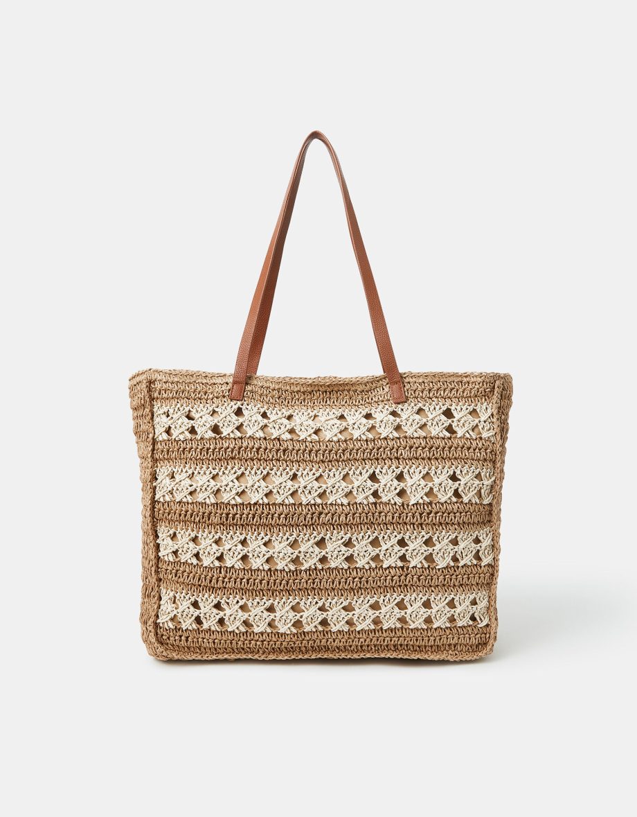 STRIPE WOVEN RAFFIA TOTE BAG