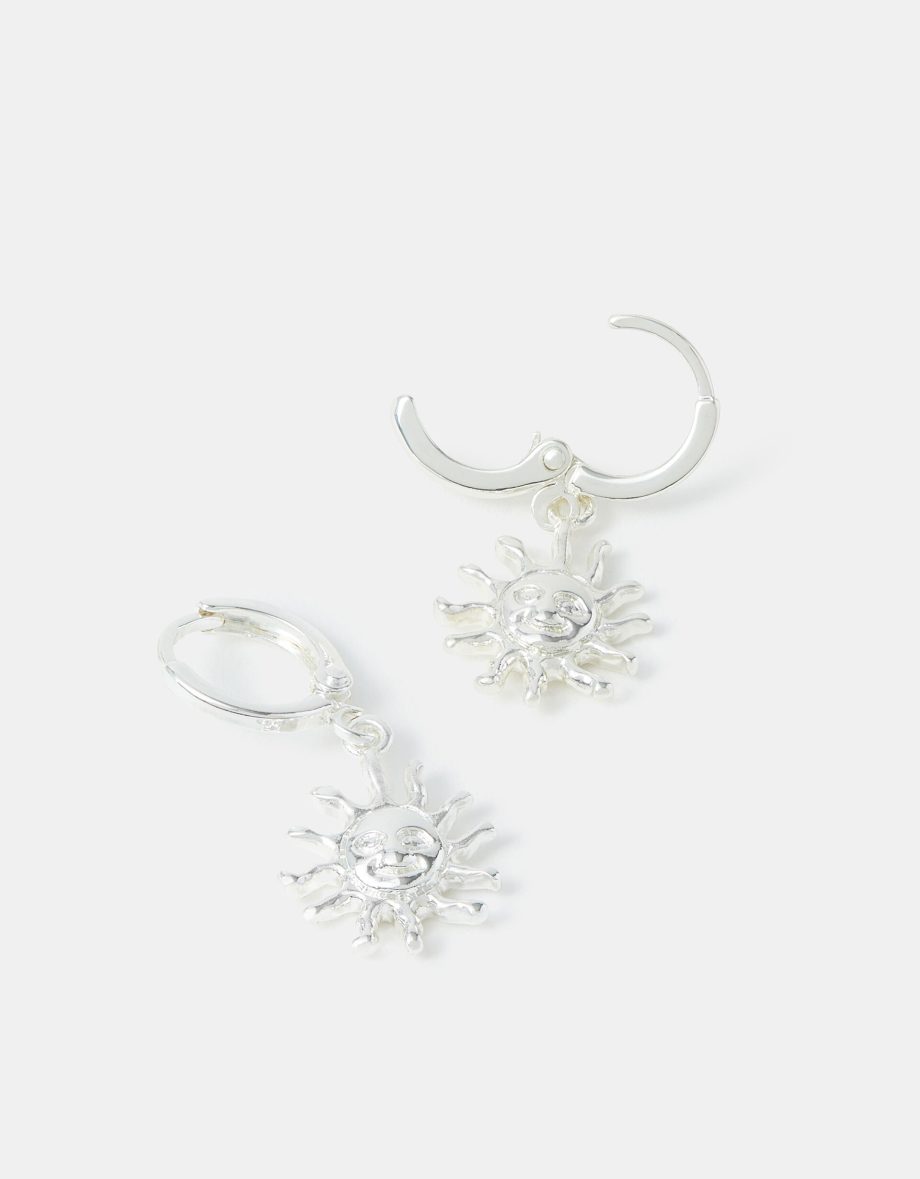 STERLING SILVER-PLATED SUN CHARM HOOP EARRINGS