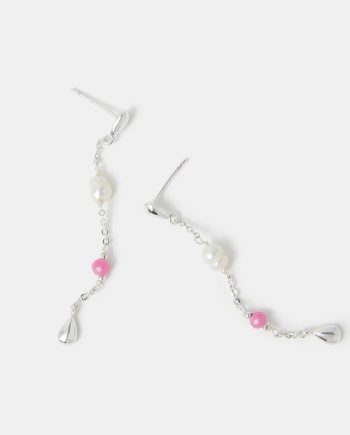 STERLING SILVER-PLATED PEARL & TOURMALINE DROP EARRINGS