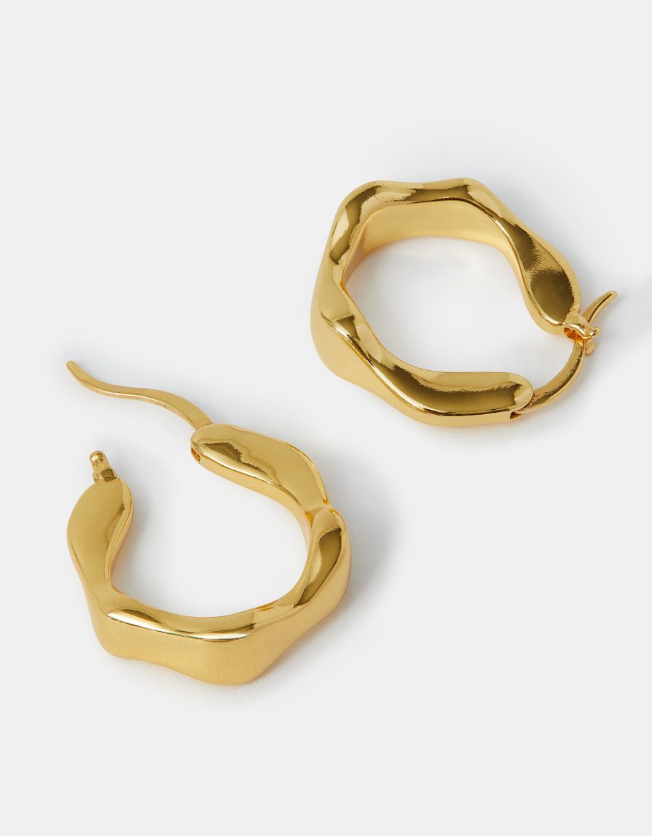 14CT GOLD-PLATED MOLTEN HOOP EARRINGS