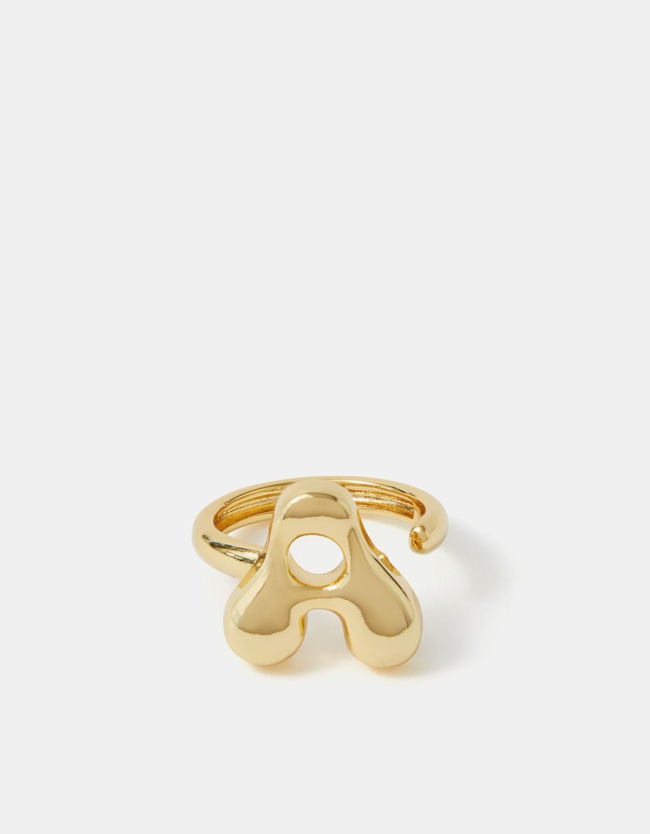 14CT GOLD-PLATED BUBBLE INITIAL RING GOLD