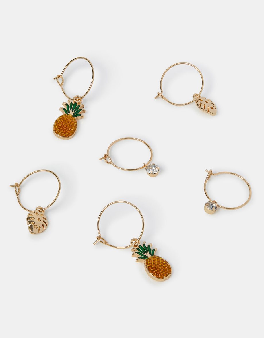 3-PACK TROPICAL CHARM HOOP EARRINGS