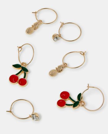 3-PACK FRUITY CHARM HOOP EARRINGS