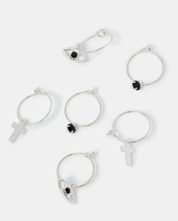 3-PACK EVIL EYE CHARM HOOP EARRINGS