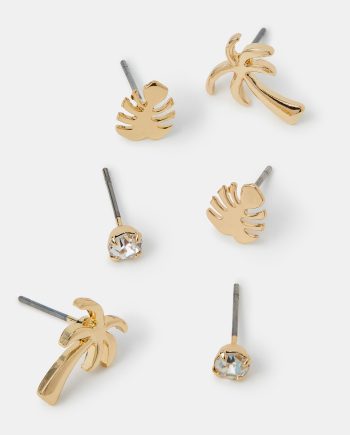 3-PACK PALM STUD EARRINGS