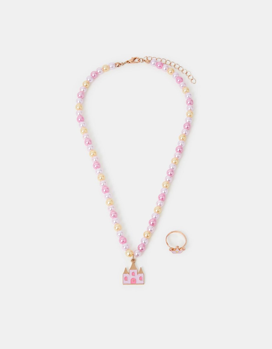 GIRLS PRINCESS CHARM NECKLACE AND RING SET