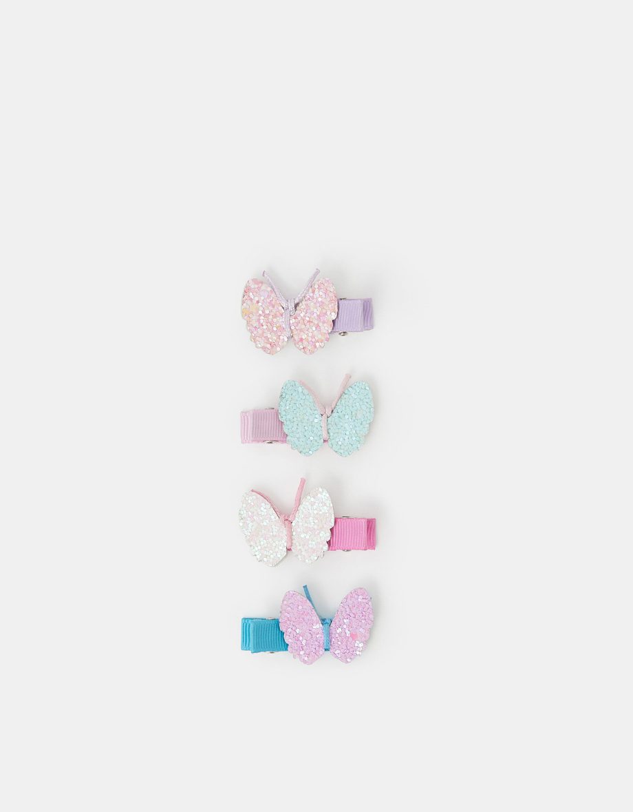 4-PACK GIRLS SPARKLE BUTTERFLY HAIR CLIPS