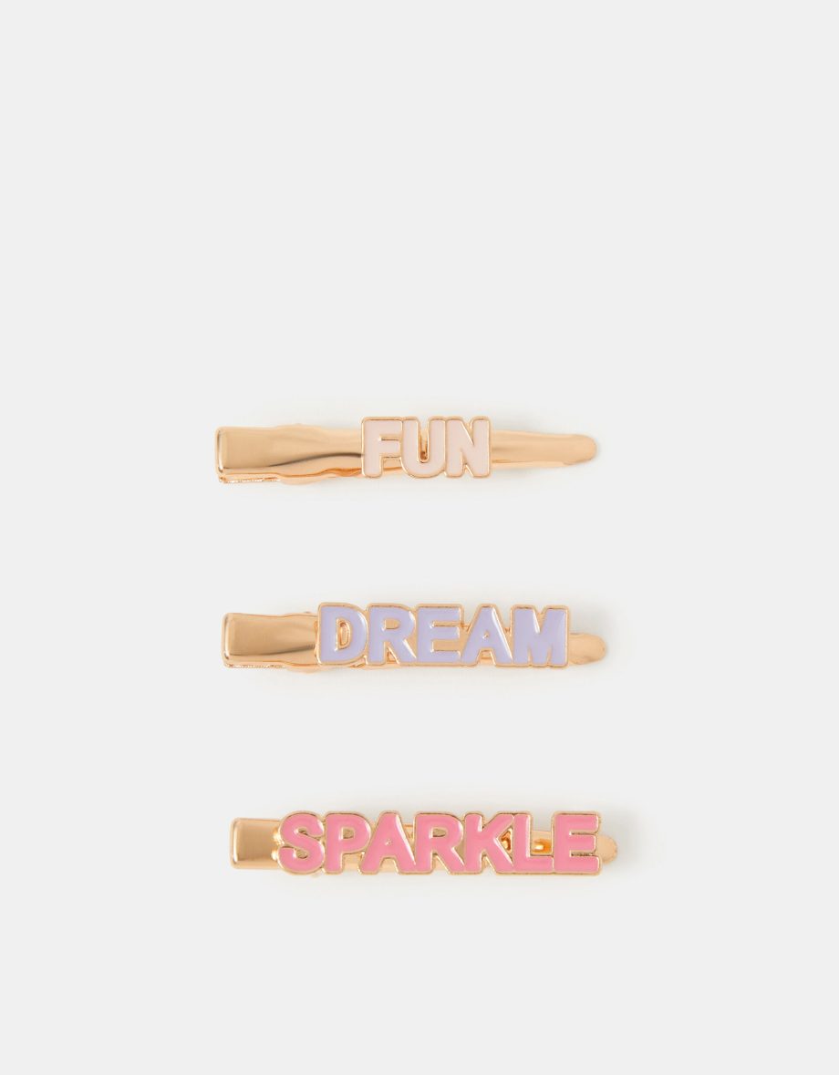 3-PACK GIRLS SLOGAN HAIR SLIDES