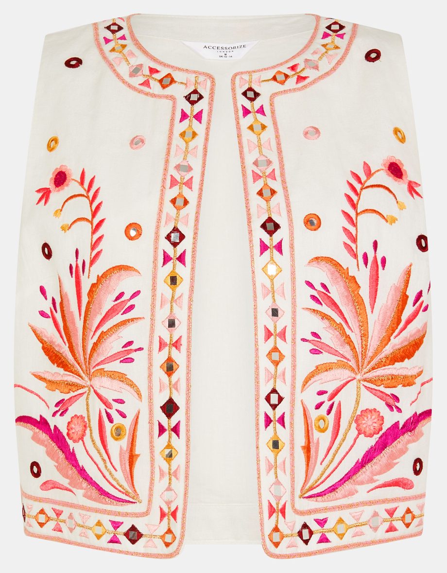 MIRROR & PALM EMBROIDERED WAISTCOAT WHITE
