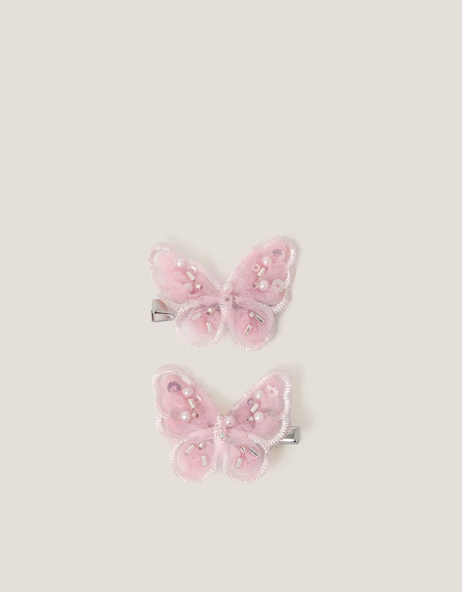 2-Pack Embellished Butterfly Bridesmaid Hair Clips Pink