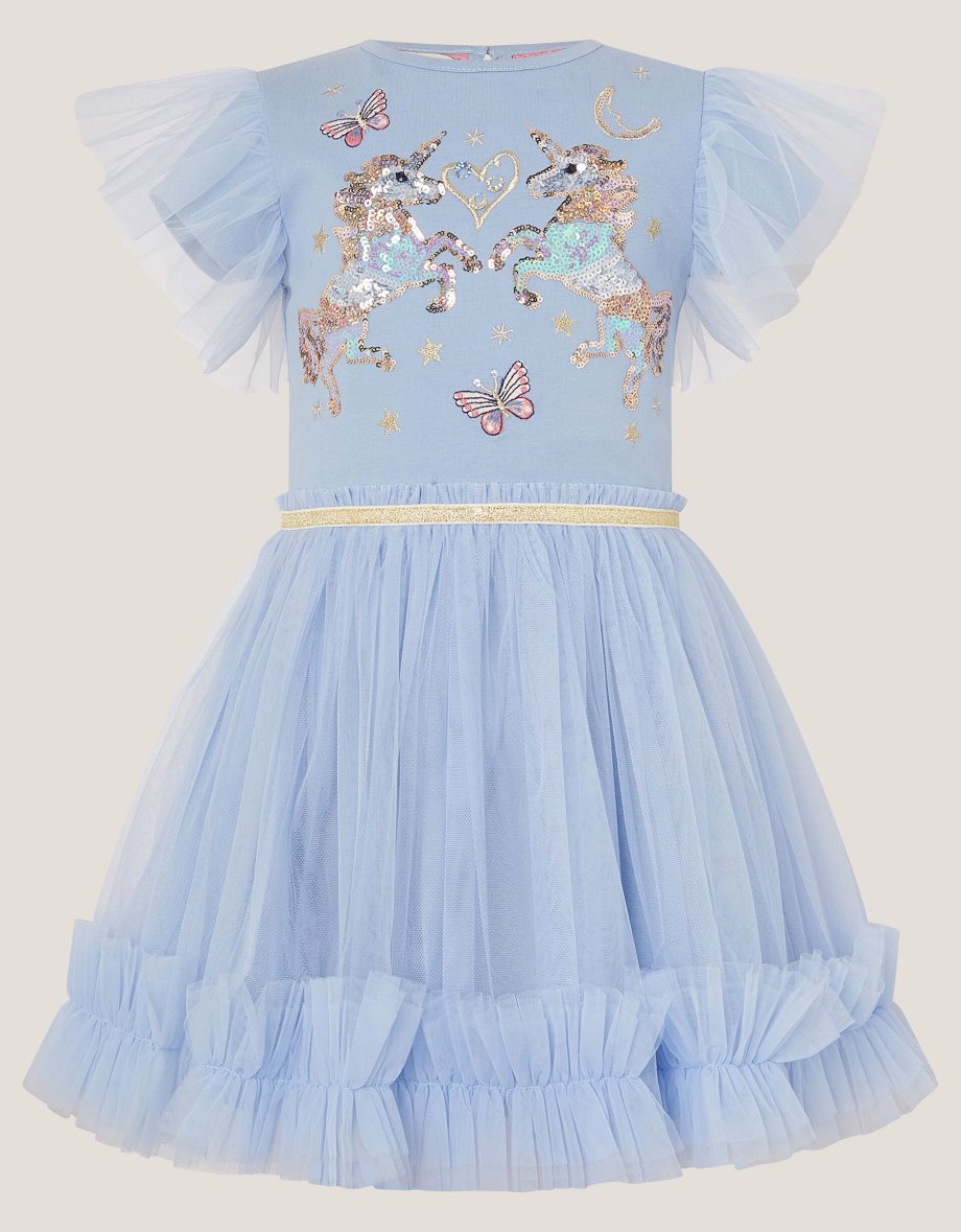 Unicorn embellished disco dress blue