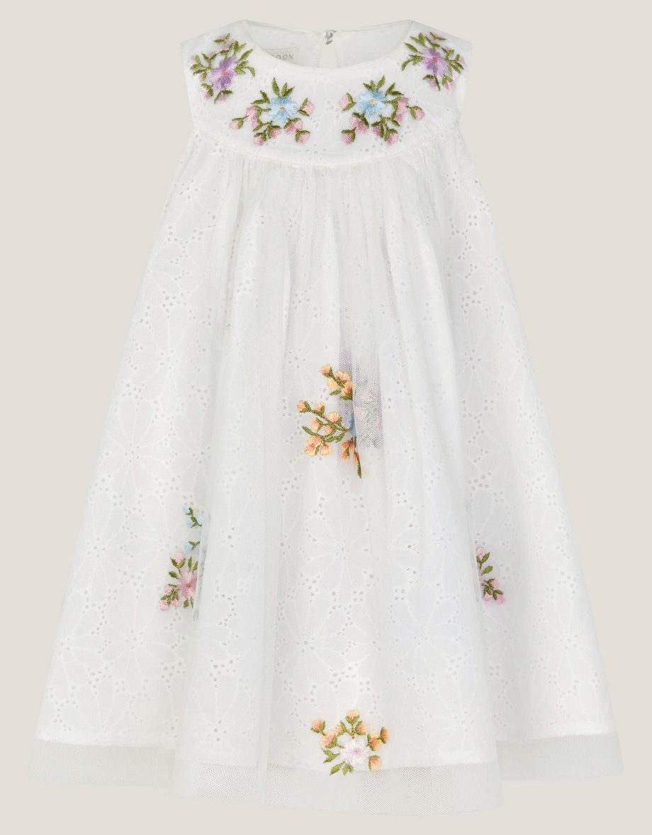 Baby aria floral broderie dress ivory