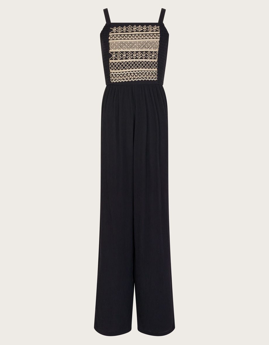 Strappy Embroidered Jumpsuit Black