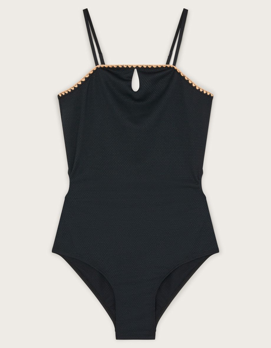 Texture Cut-Out Swimsuit Black