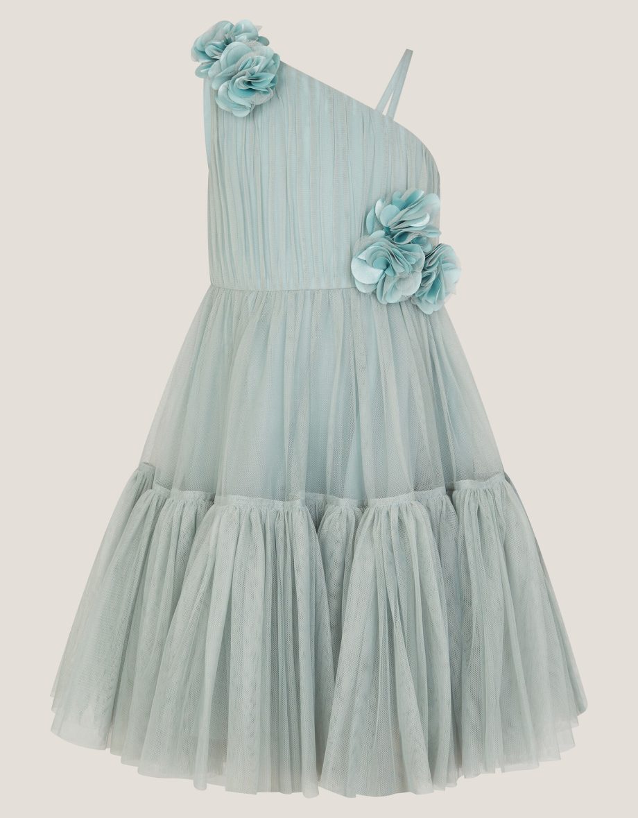 Ruby asymmetric flower tulle dress green
