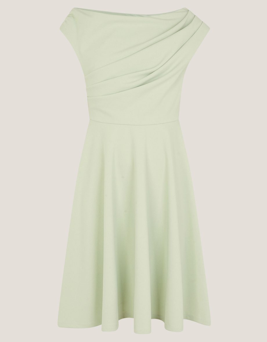 One-shoulder drape skater dress green