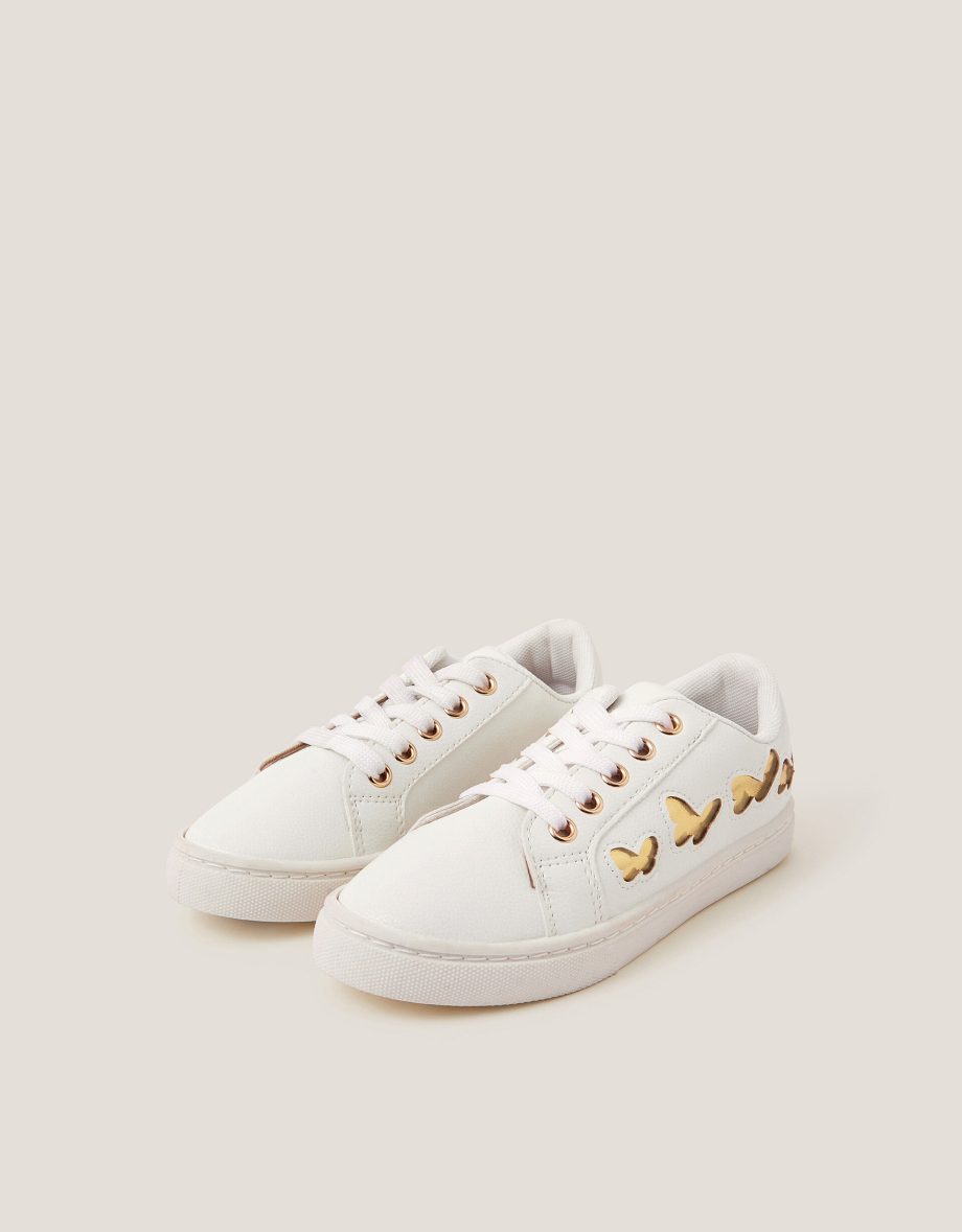Metallic butterfly lace up trainers ivory