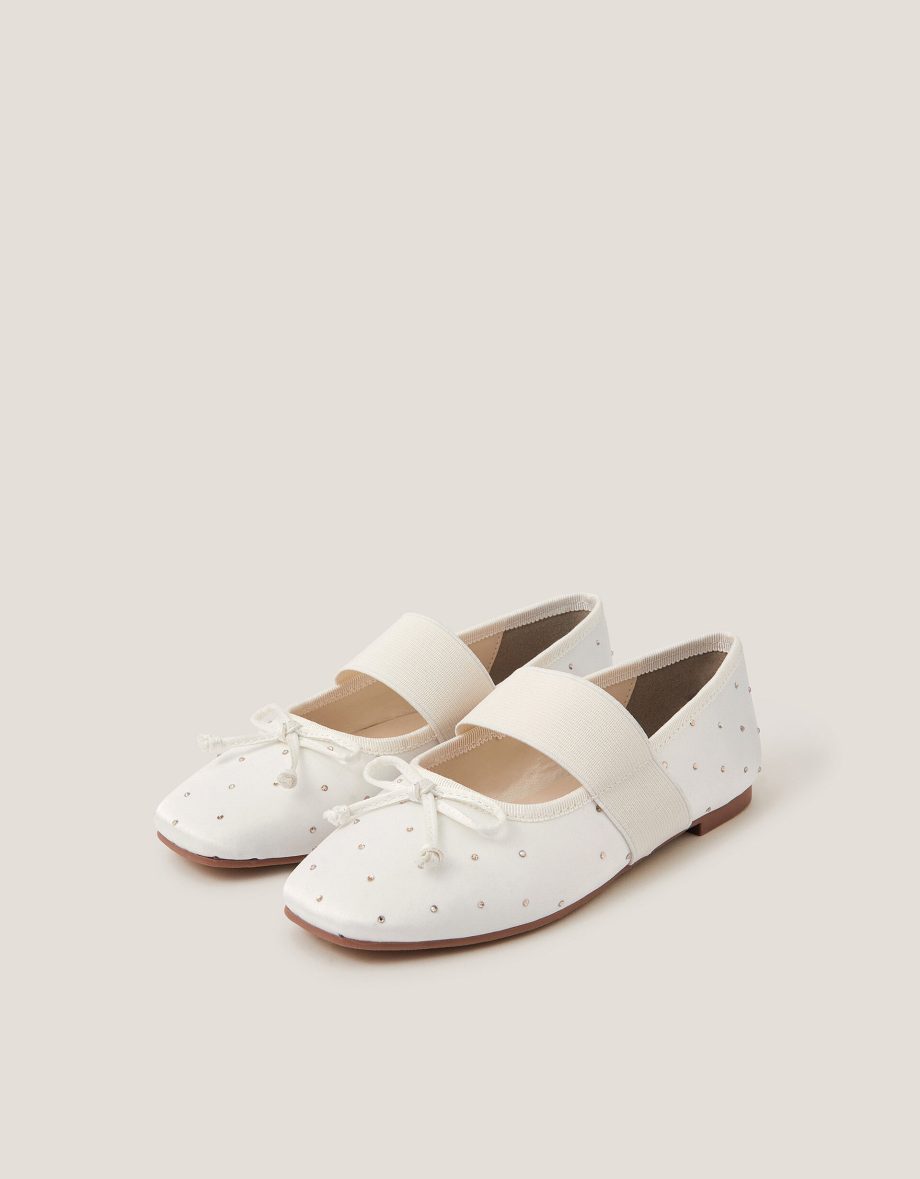 Diamante Elastic Ballet Flats Ivory
