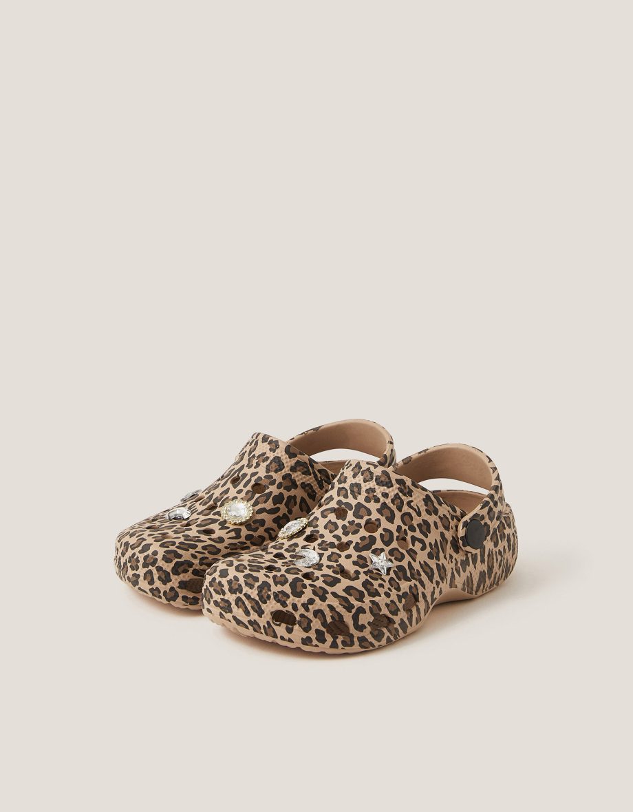 Jewel leopard print clogs brown