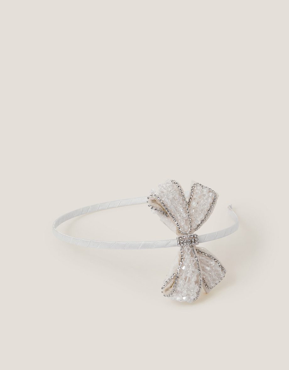 Beaded Bow Headband Ivory