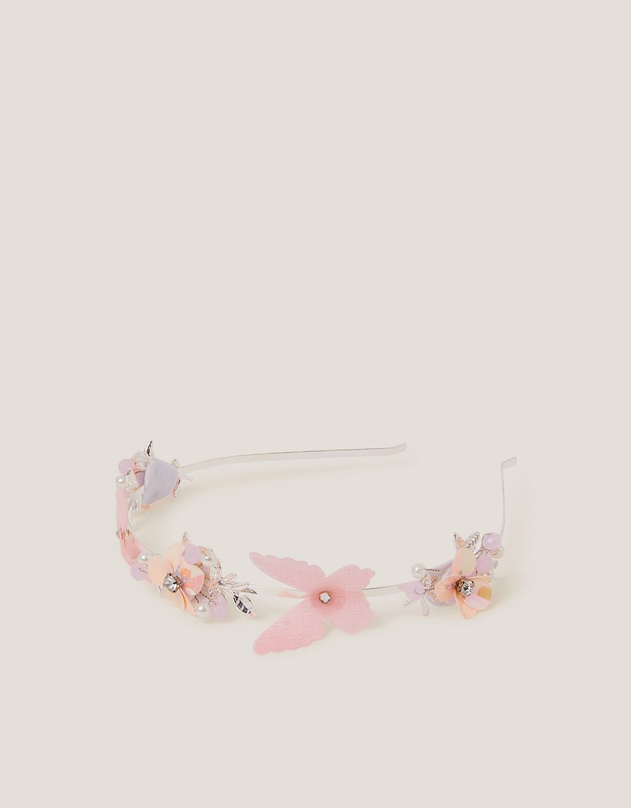 Floral butterfly embellished metal headband