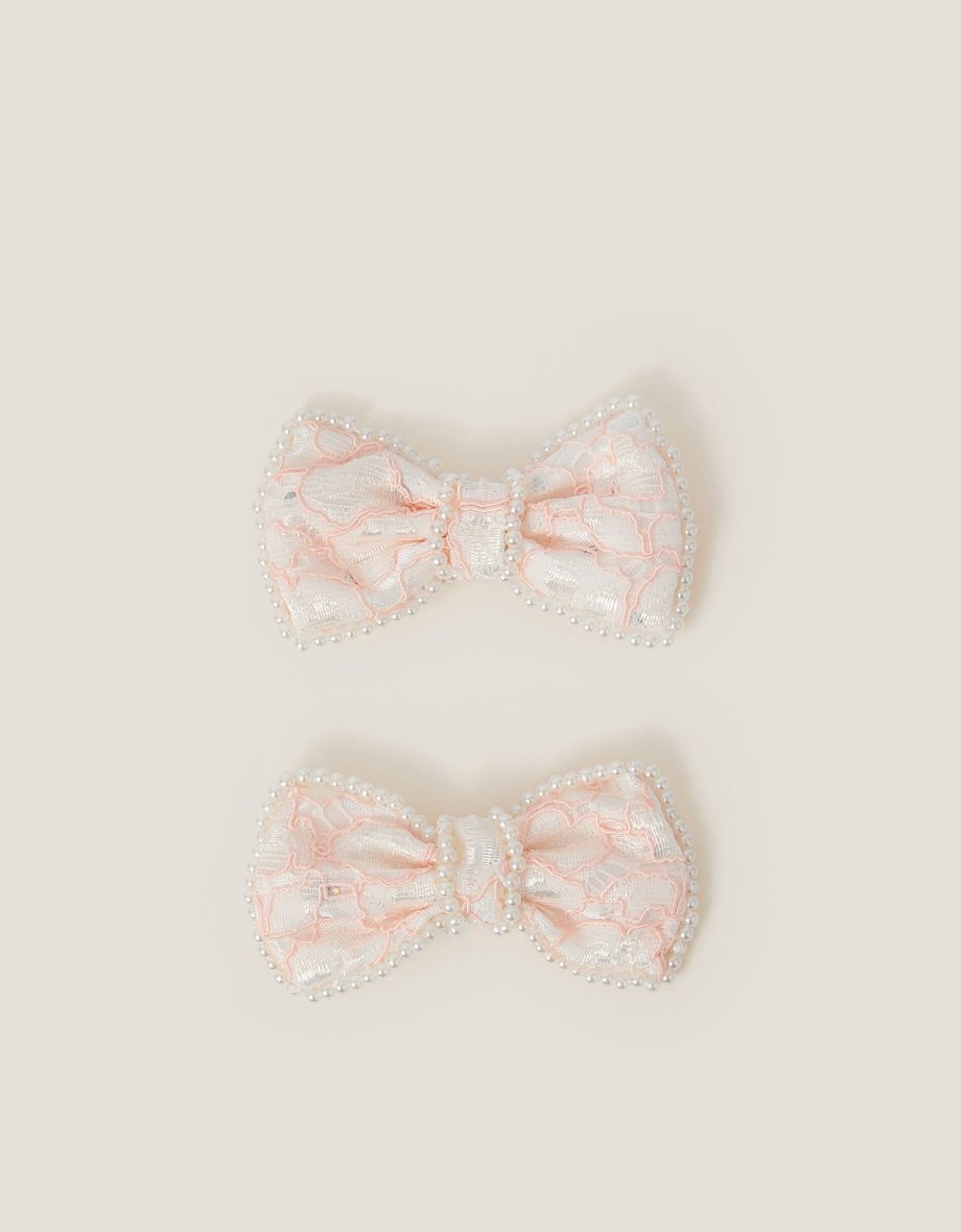 2-Pack Pearly Lace Bow Hair Clips Pink