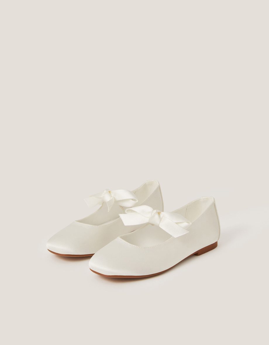 Satin bow ballet flats ivory