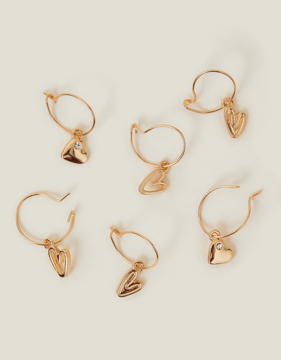 3-PACK HEART HOOP EARRINGS