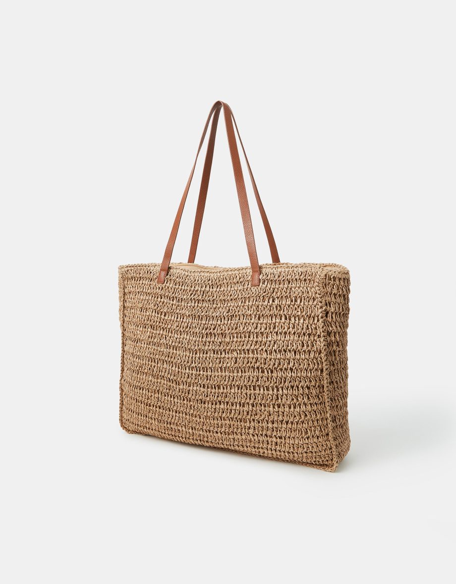 STRIPE WOVEN RAFFIA TOTE BAG