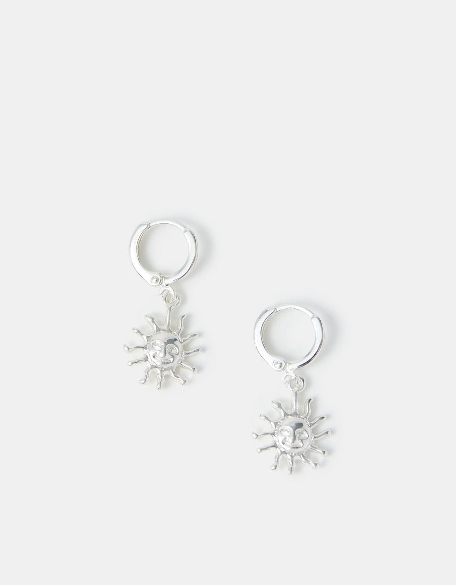 STERLING SILVER-PLATED SUN CHARM HOOP EARRINGS