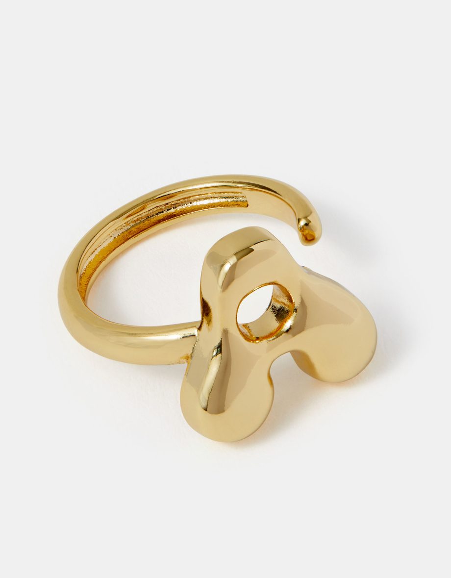 14CT GOLD-PLATED BUBBLE INITIAL RING GOLD