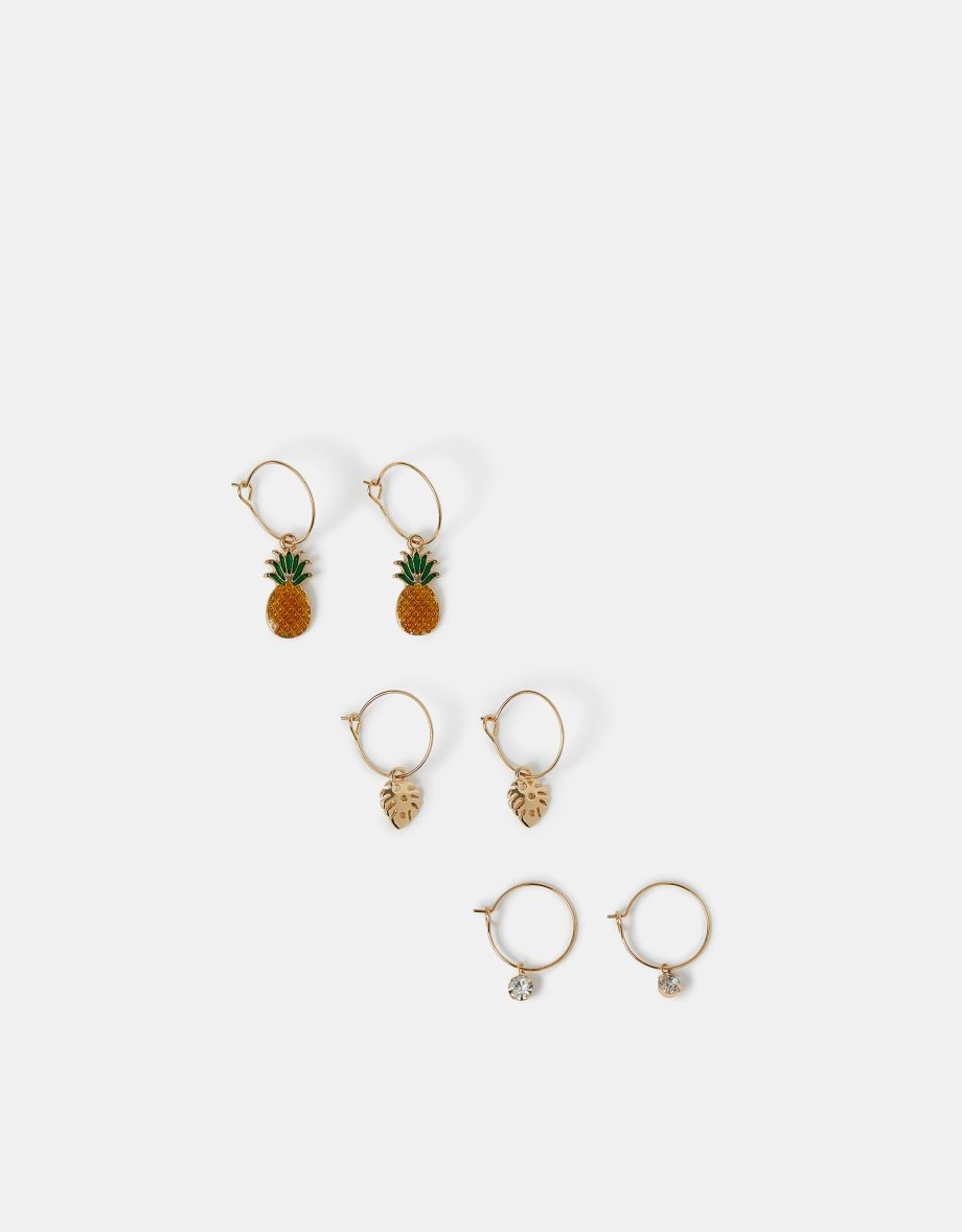 3-PACK TROPICAL CHARM HOOP EARRINGS
