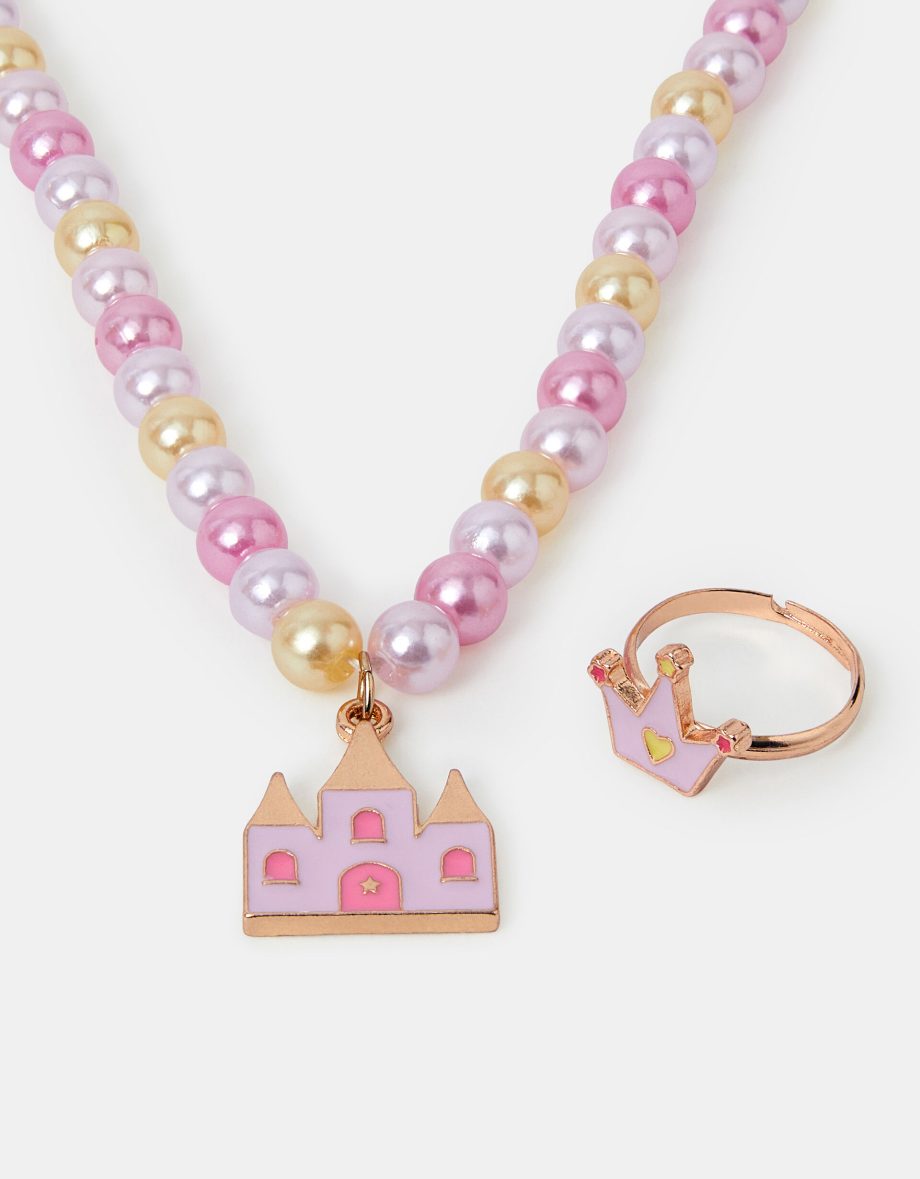 GIRLS PRINCESS CHARM NECKLACE AND RING SET