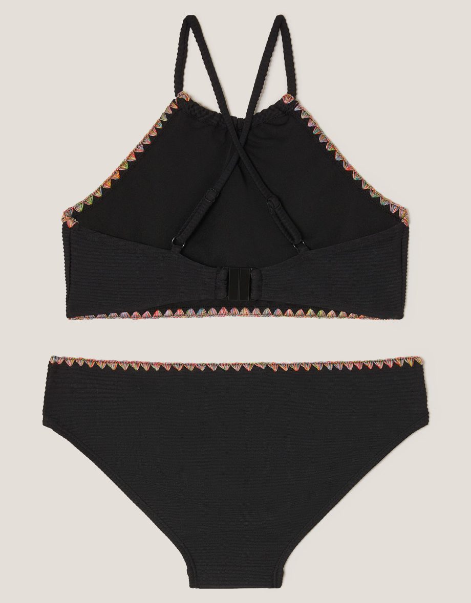 Rainbow stitch ribbed bikini set black