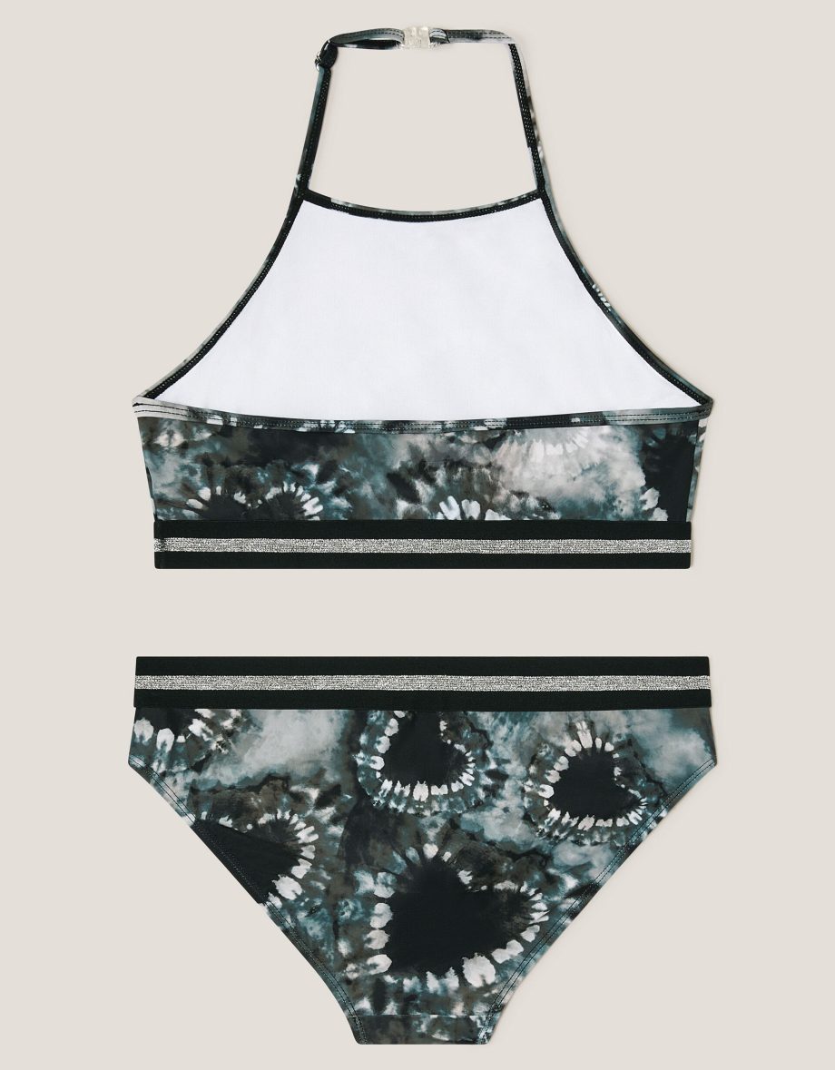 Heart tie-dye halter bralette bikini set black