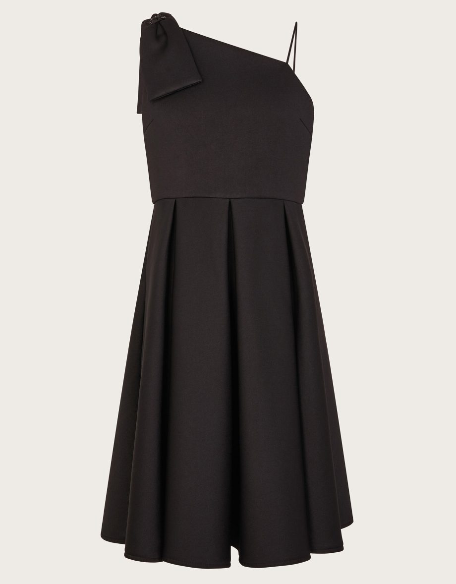 Nina asymmetrical bow strap prom dress black