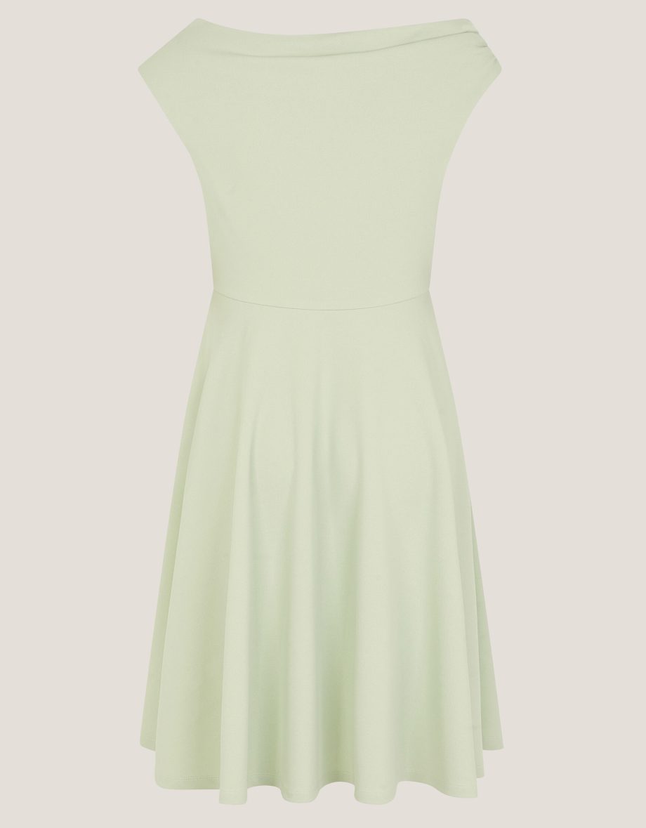 One-shoulder drape skater dress green