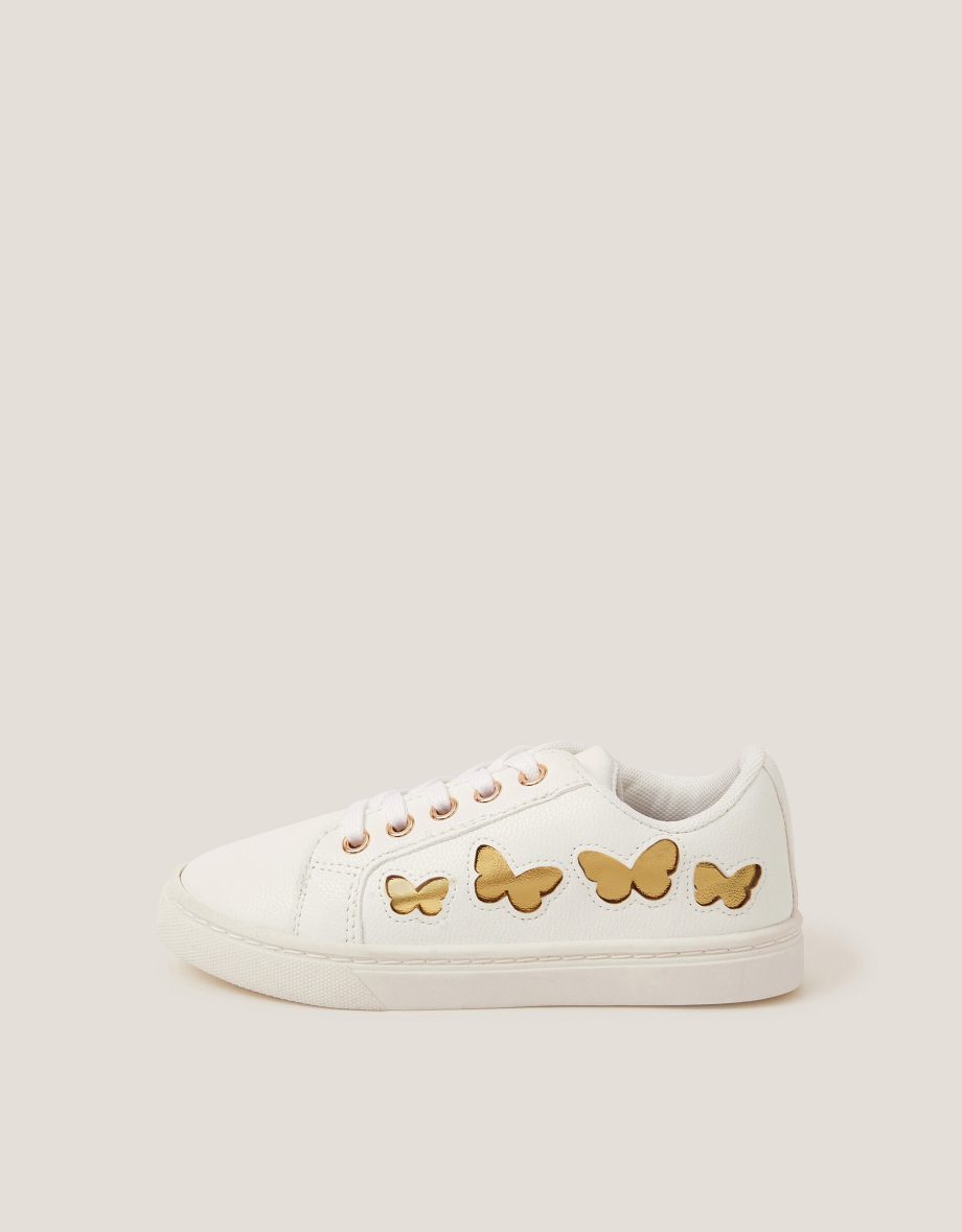 Metallic butterfly lace up trainers ivory