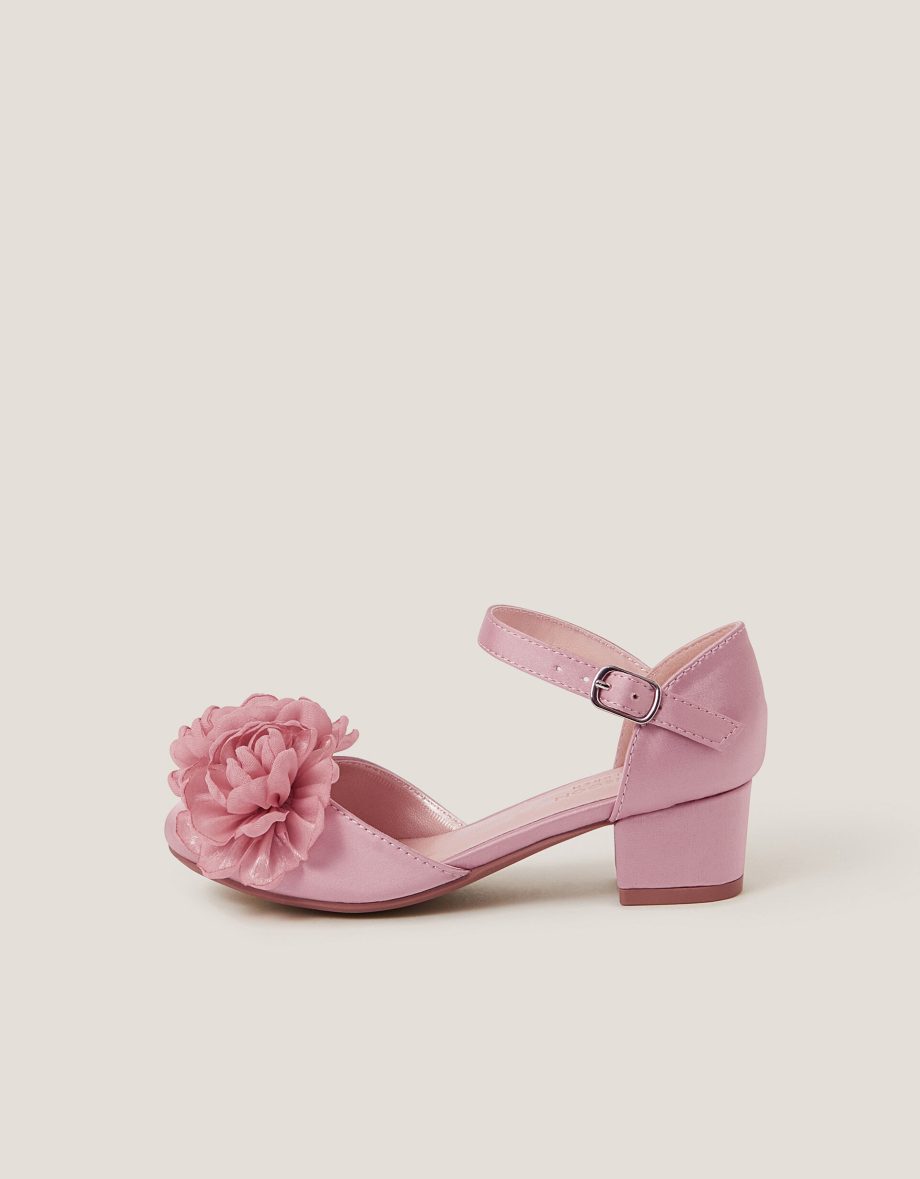 Corsage satin two-part heels pink