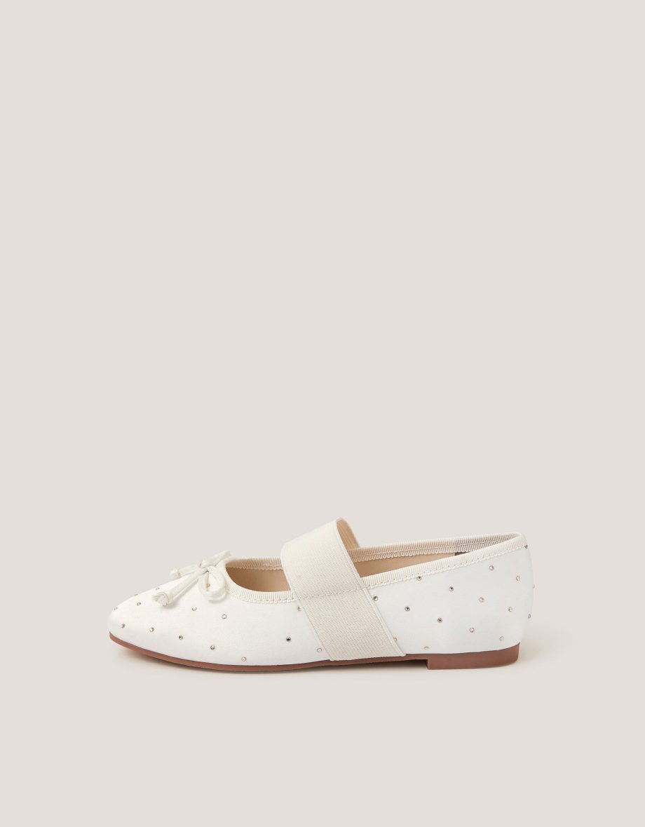 Diamante Elastic Ballet Flats Ivory