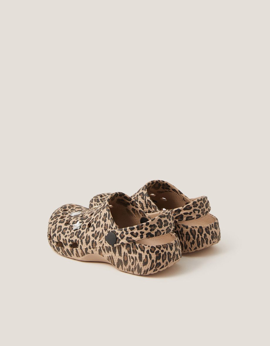 Jewel leopard print clogs brown