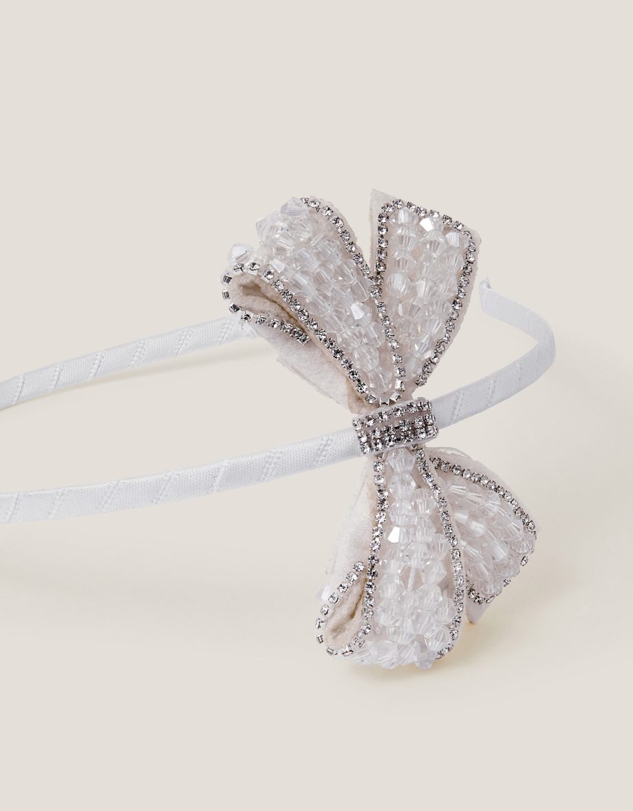 Beaded Bow Headband Ivory