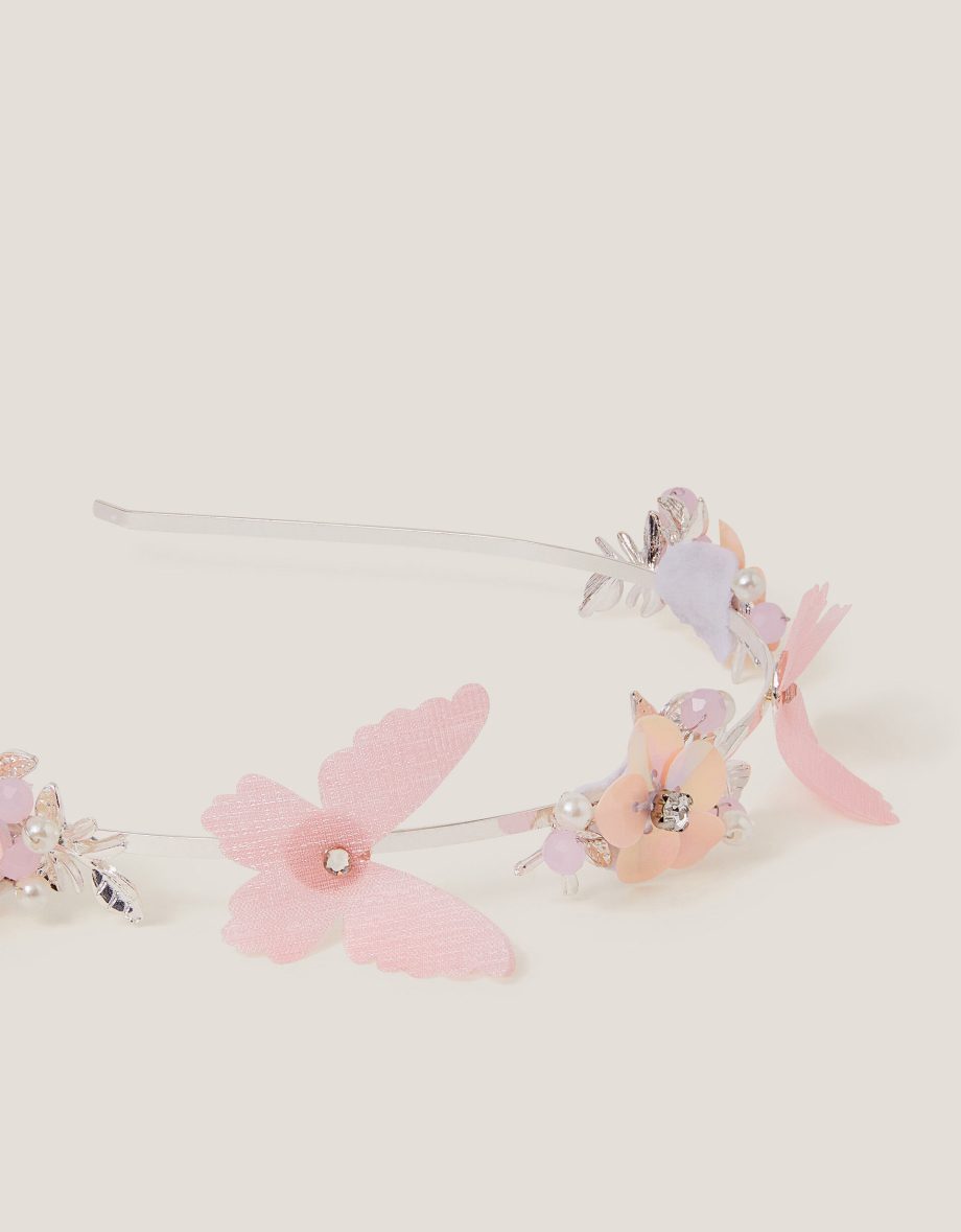 Floral butterfly embellished metal headband