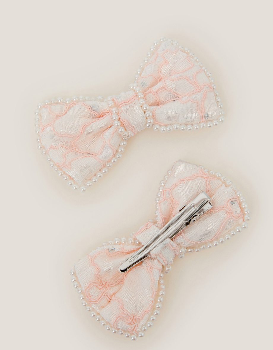 2-Pack Pearly Lace Bow Hair Clips Pink