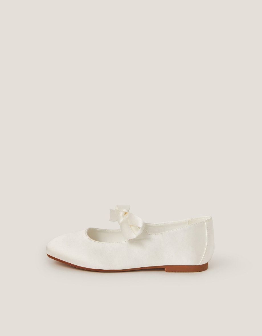 Satin bow ballet flats ivory