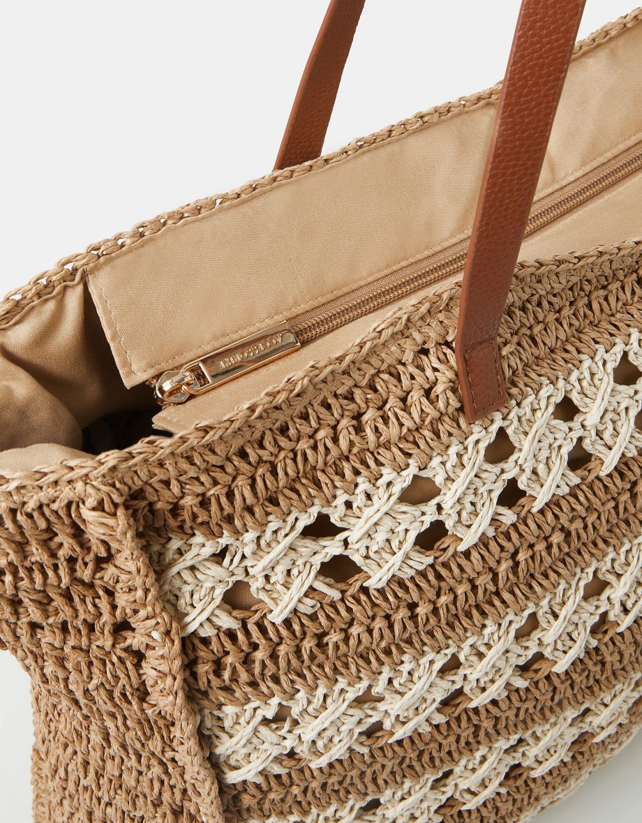 STRIPE WOVEN RAFFIA TOTE BAG