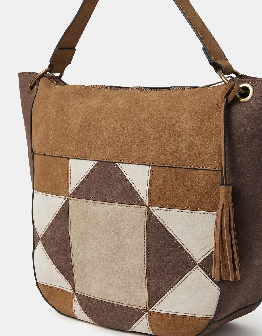 PATCHWORK SUEDETTE SHOULDER BAG