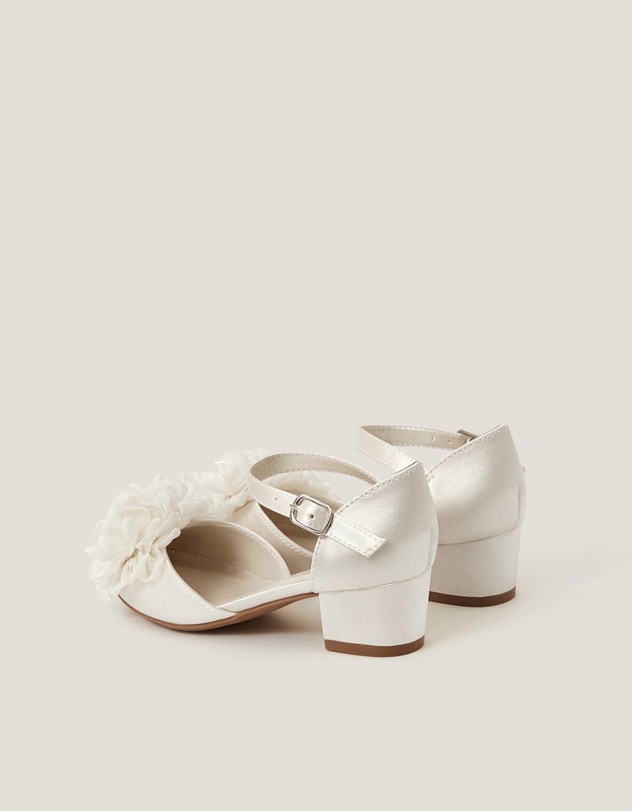 Corsage Satin Two-Part Heels Ivory