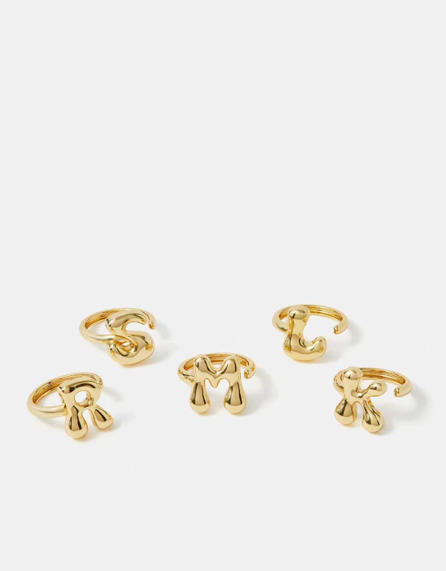 14CT GOLD-PLATED BUBBLE INITIAL RING GOLD